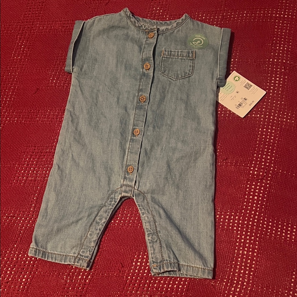 3 MONTHS BABY DENIM BUTTON-FRONT ROMPER NWT